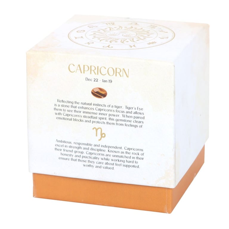 Capricorn Zodiac Candle - Sandalwood & Jasmine Fragrance with Tiger s Eye Gemstone