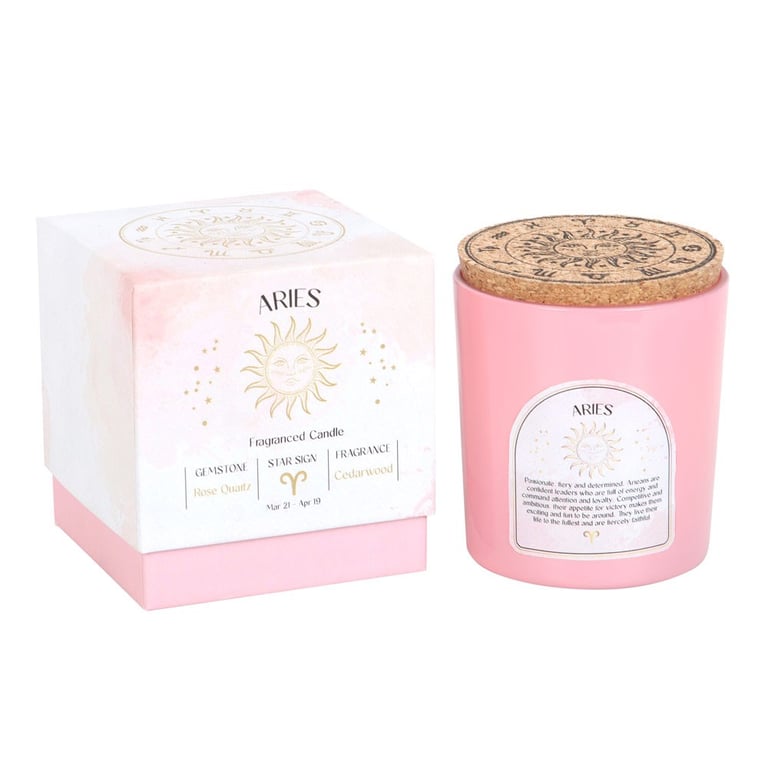 Aries Cedarwood Rose Quartz Zodiac Gemstone Candle - Amplify Positive Energy and Compassion