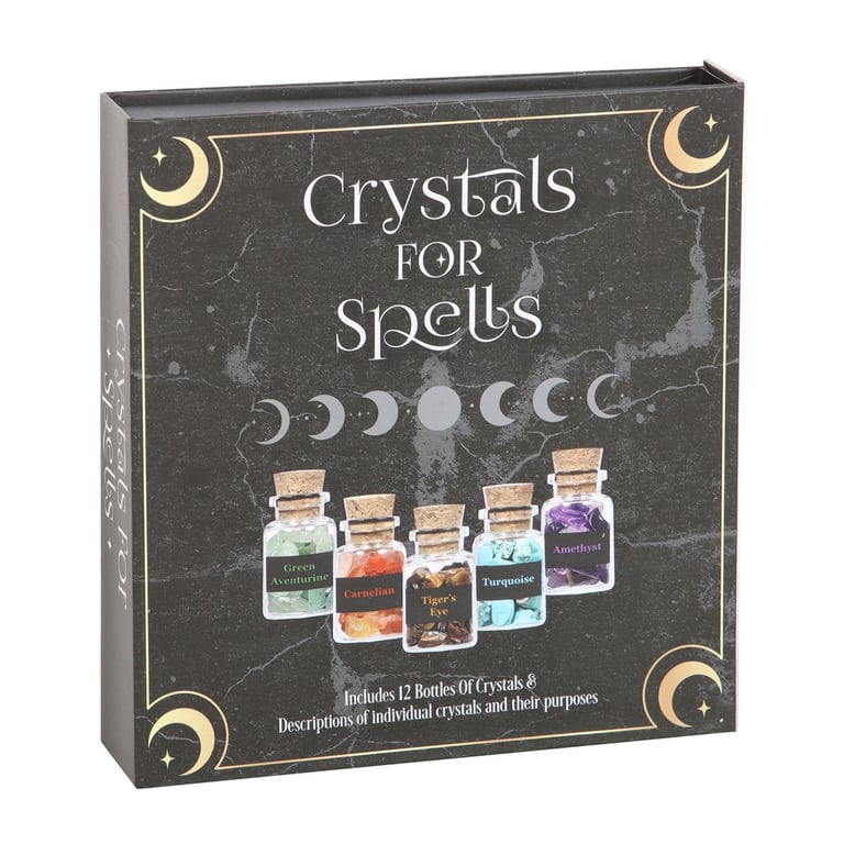 Crystals for Spells Gift Set - 12 Natural Crystal Chip Jars for Spellwork and Home Decor
