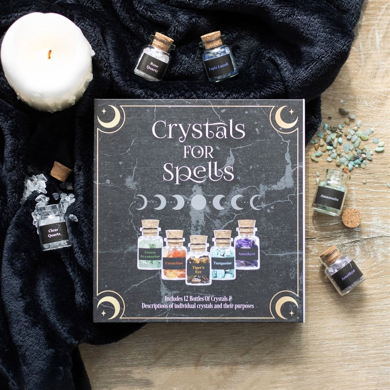 Crystals for Spells Gift Set - 12 Natural Crystal Chip Jars for Spellwork and Home Decor