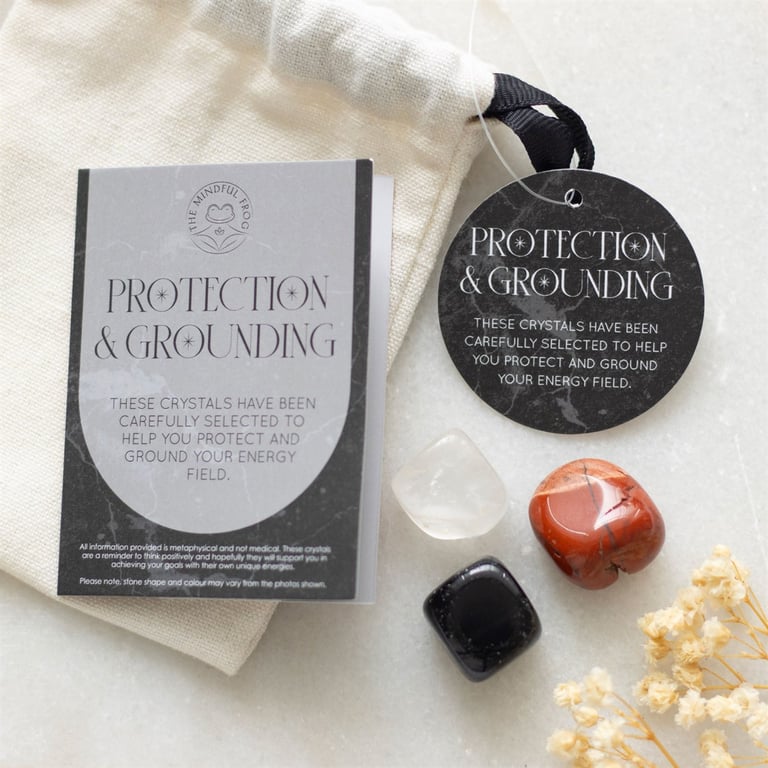 Protection & Grounding Crystal Set - Includes Black Obsidian, Clear Quartz, and Red Jasper Crystals for Spiritual Healing and Abundance.
