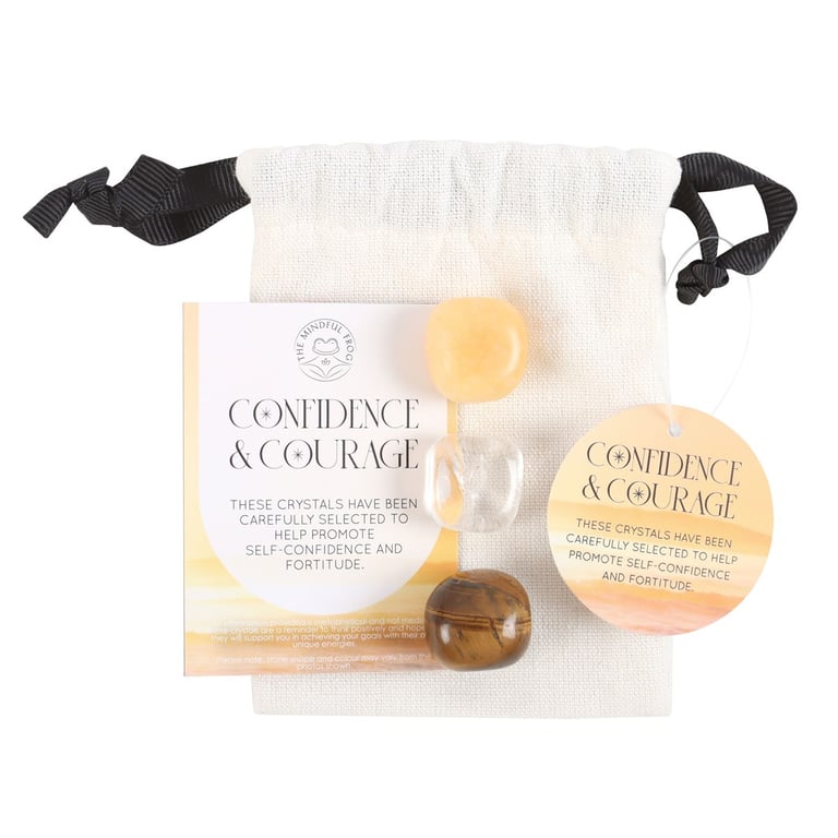 Confidence & Courage Healing Crystal Set - Boost Confidence and Courage with Yellow Jasper, Clear Quartz, and Tiger s Eye Crystals