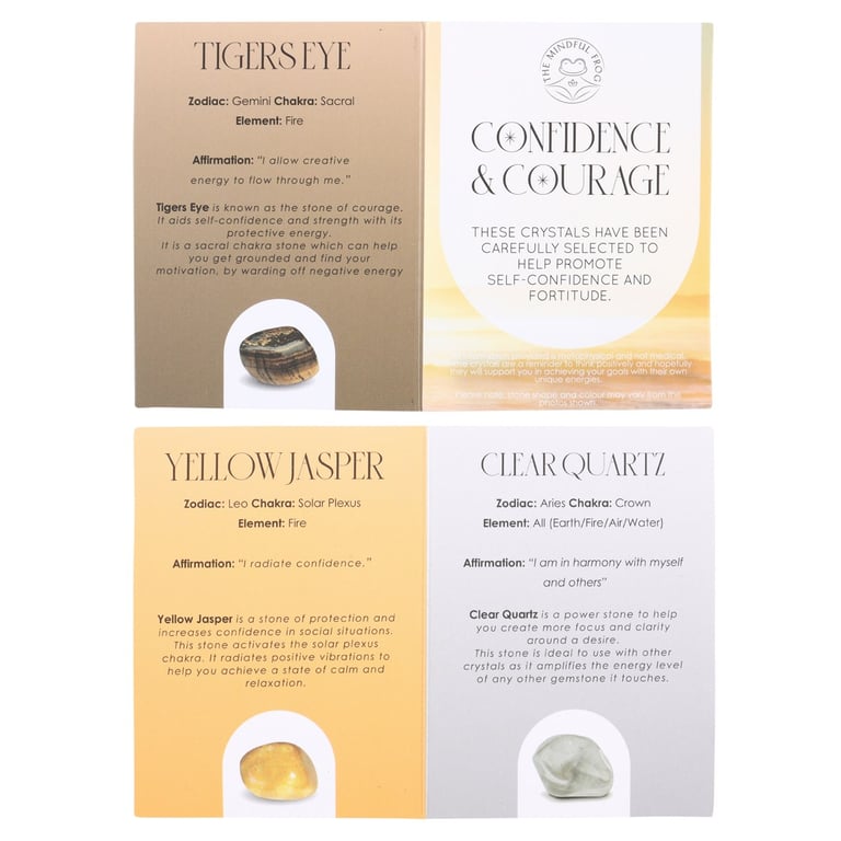 Confidence & Courage Healing Crystal Set - Boost Confidence and Courage with Yellow Jasper, Clear Quartz, and Tiger s Eye Crystals