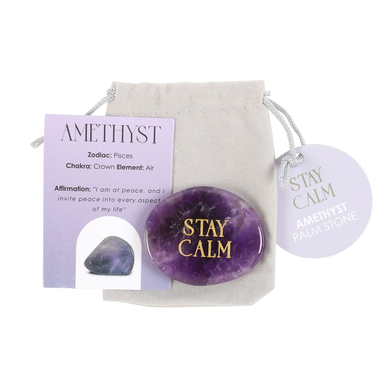 Stay Calm Amethyst Crystal Palm Stone - Healing Peaceful Energy and Clarity Gift