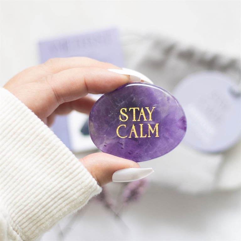 Stay Calm Amethyst Crystal Palm Stone - Healing Peaceful Energy and Clarity Gift