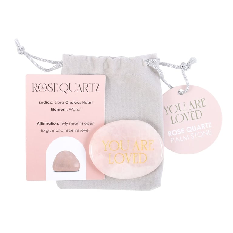 Rose Quartz Crystal Palm Stone - You Are Loved Healing Love Token Gift