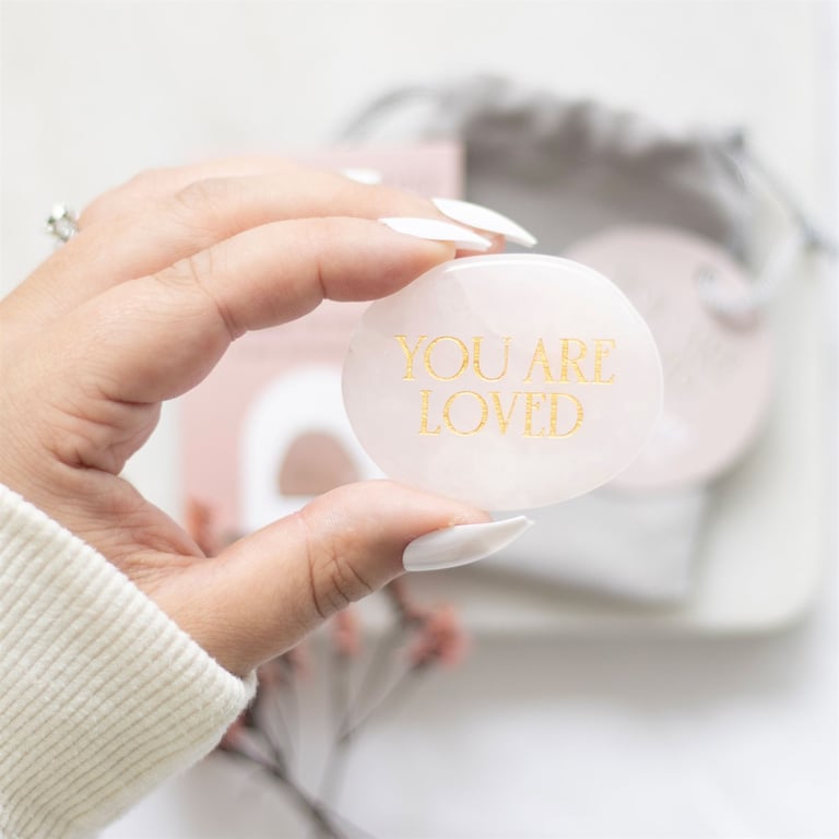 Rose Quartz Crystal Palm Stone - You Are Loved Healing Love Token Gift
