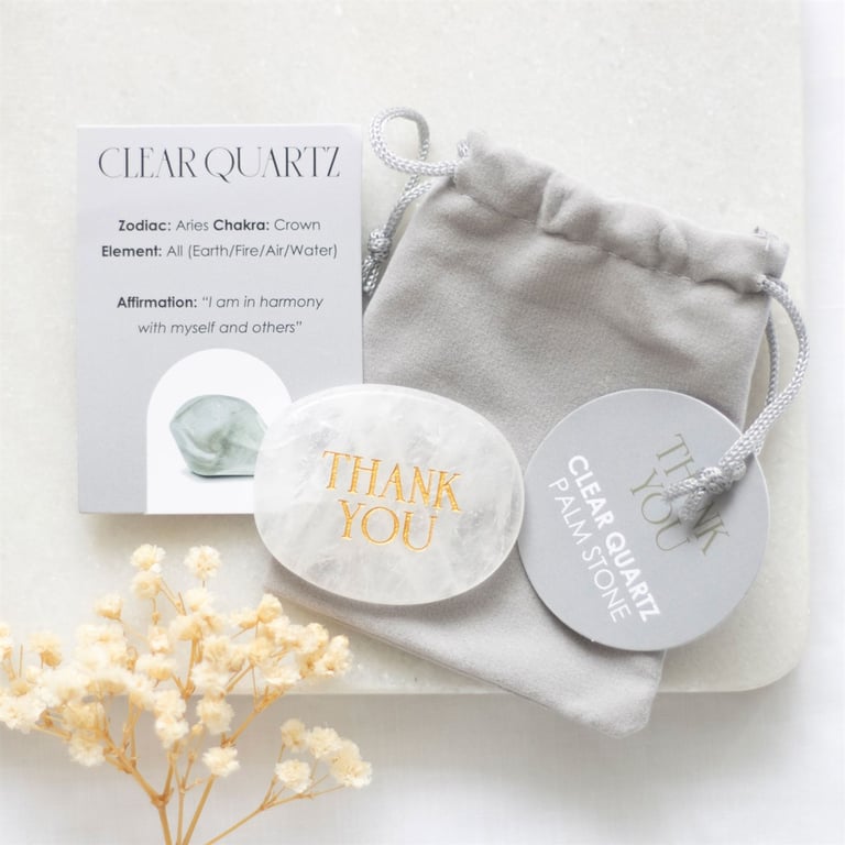 Clear Quartz Crystal Palm Stone - Gratitude Token of Appreciation and Well-being