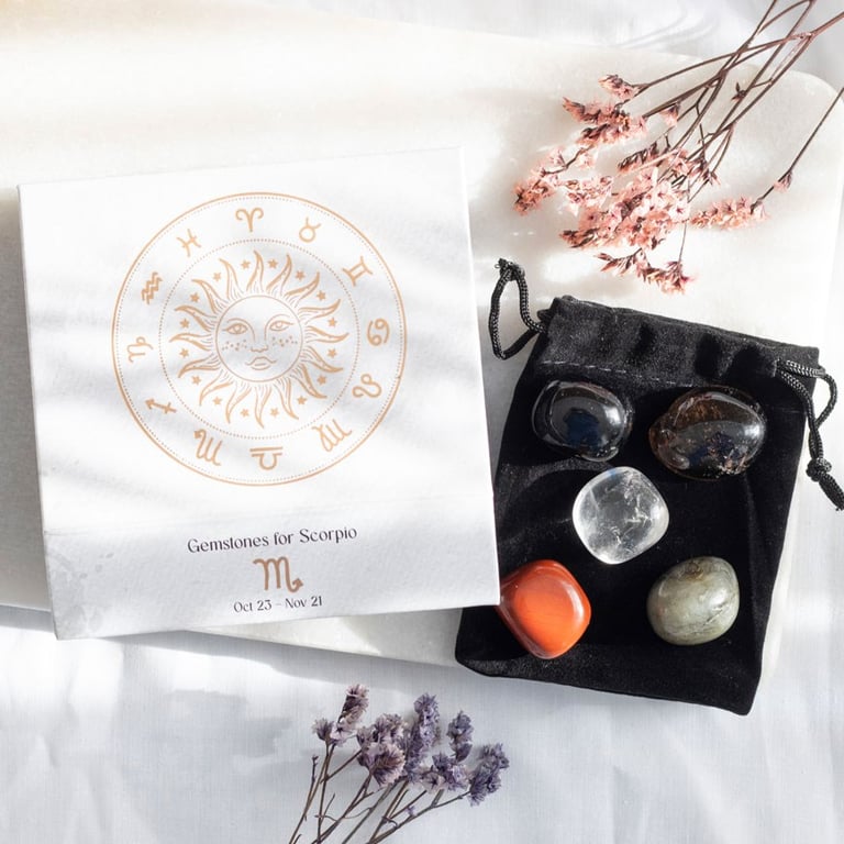 Scorpio Crystal Tumblestone Set - Enhance Astrological Balance with Smokey Quartz & More
