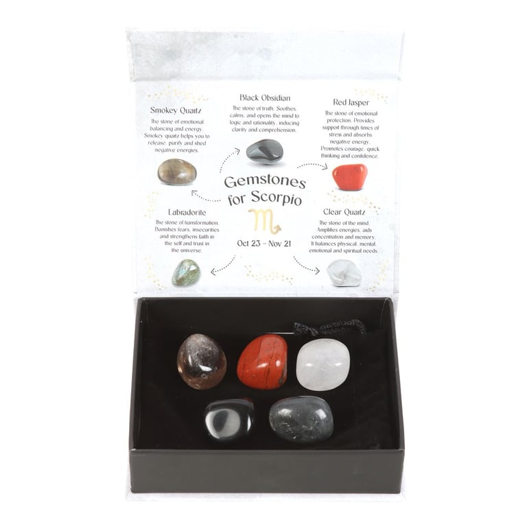 Scorpio Crystal Tumblestone Set - Enhance Astrological Balance with Smokey Quartz & More