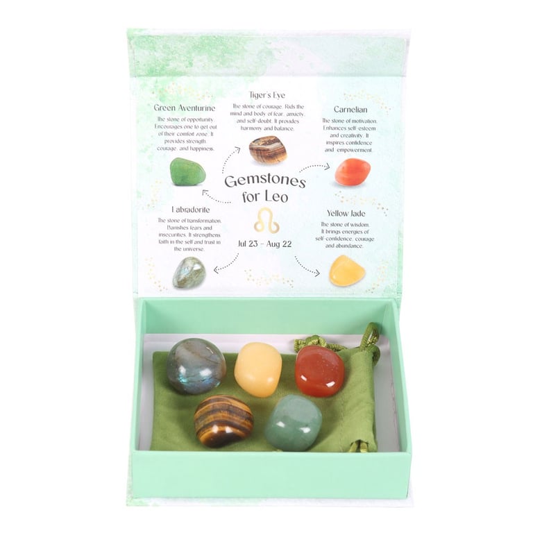Leo Crystal Tumblestone Set - Enhance Motivation, Courage & Wisdom with Fire Sign Crystals