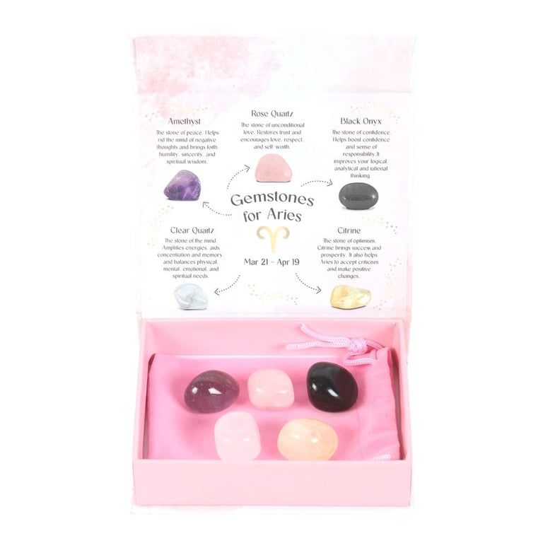 Aries Crystal Tumblestone Set - Balance and Enhance Your Fiery Nature with Harmonising Crystals for Love, Peace, Truth, Clarity and Balance