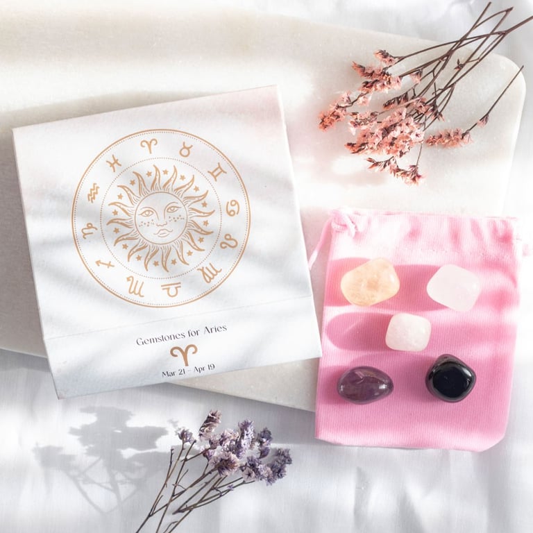 Aries Crystal Tumblestone Set - Balance and Enhance Your Fiery Nature with Harmonising Crystals for Love, Peace, Truth, Clarity and Balance
