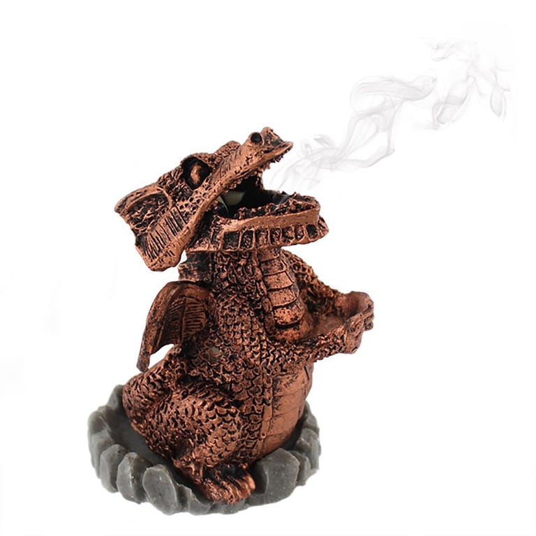 Red Dragon Resin Incense Cone Holder - Smoke Billows from His Mouth