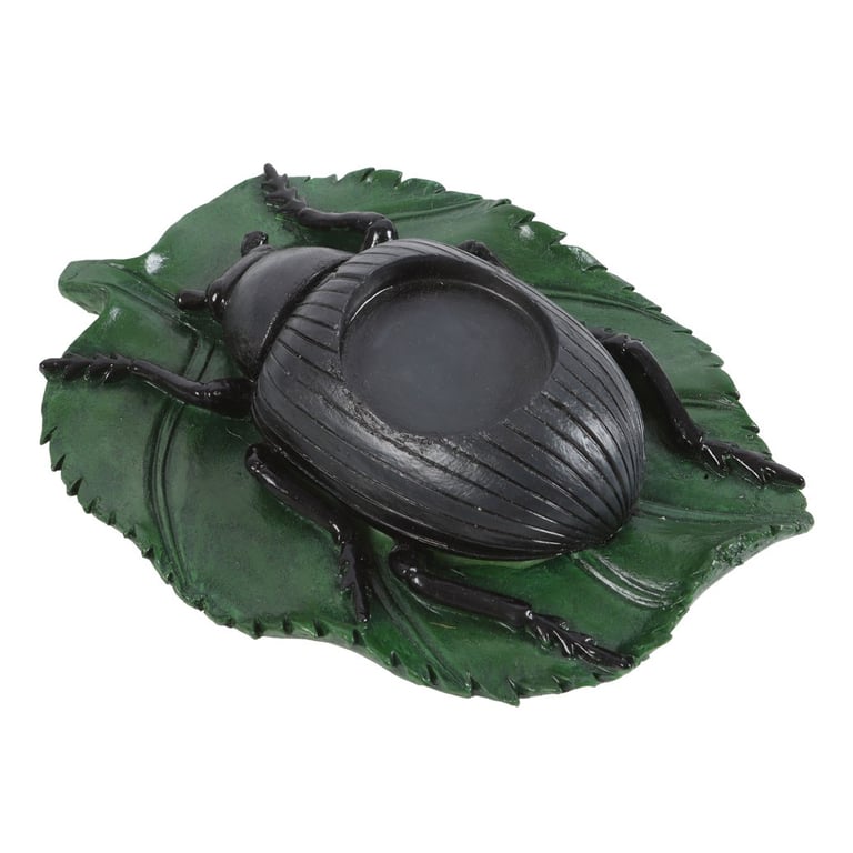 Beetle Tealight Holder - Resin Candle Stand with Green Leaf Design and Creepy Ambiance