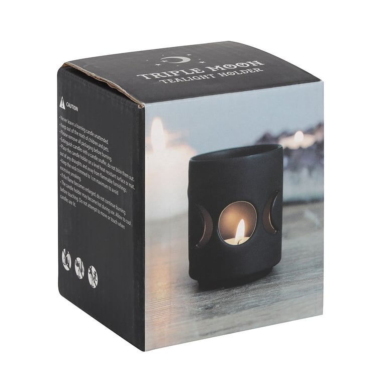 Ceramic Black Triple Moon Tealight Holder - Unique Home Decor Candle Stand