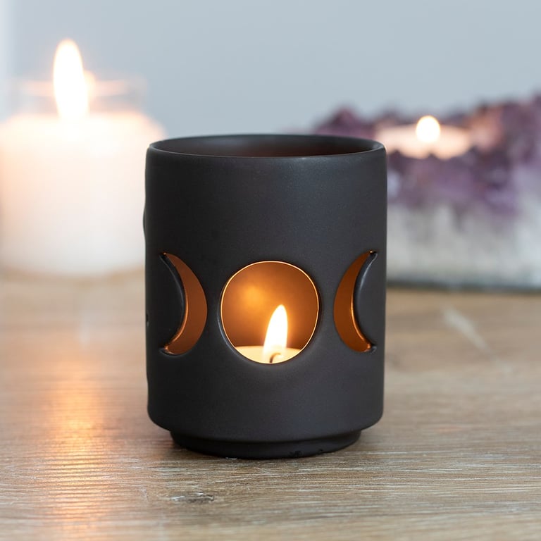 Ceramic Black Triple Moon Tealight Holder - Unique Home Decor Candle Stand