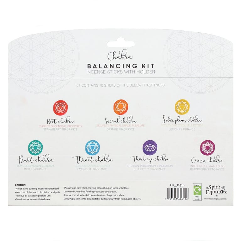 Chakra Incense Balancing Kit - 7 Chakras Fragrance Sticks & Wooden Holder Included
