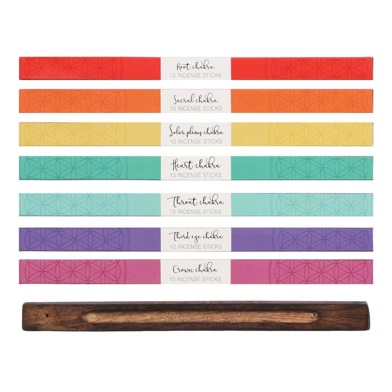Chakra Incense Balancing Kit - 7 Chakras Fragrance Sticks & Wooden Holder Included