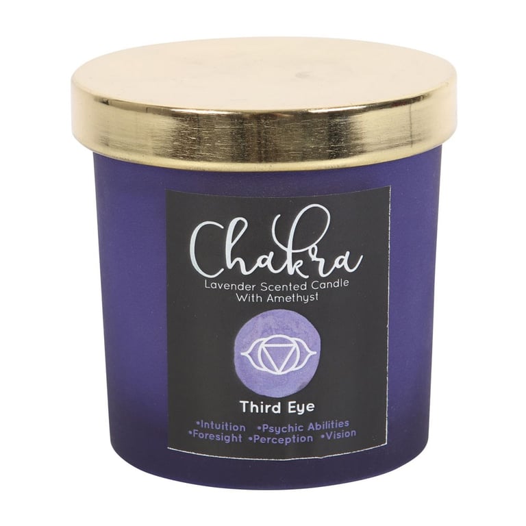 Third Eye Chakra Lavender Crystal Chip Candle - 25 Hour Burn Time, Spiritual Purpose