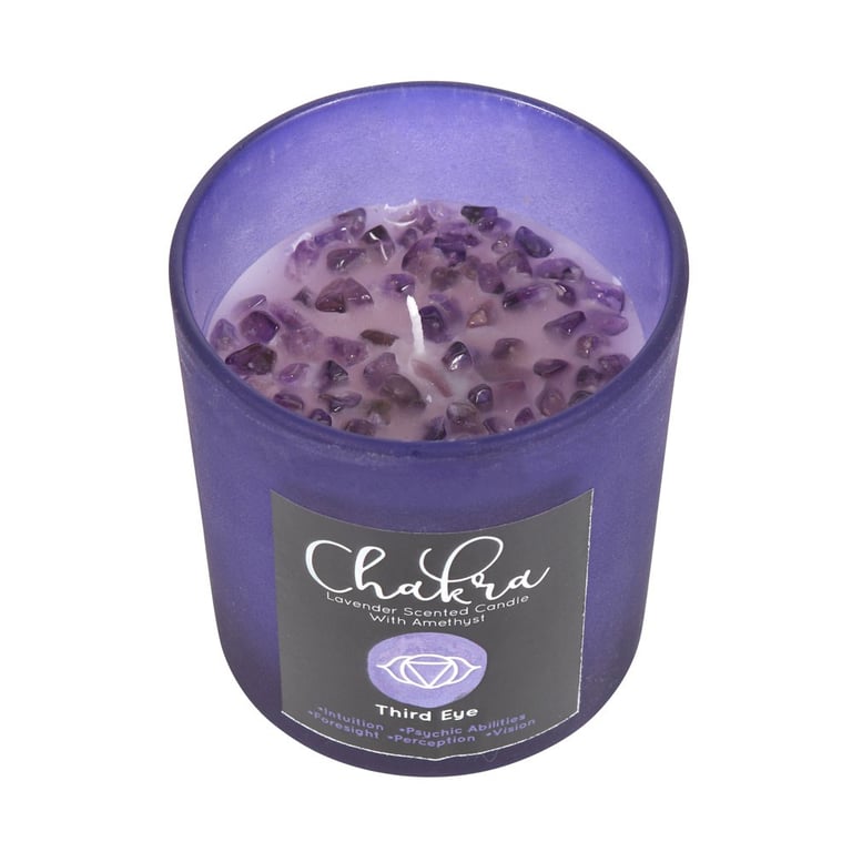 Third Eye Chakra Lavender Crystal Chip Candle - 25 Hour Burn Time, Spiritual Purpose