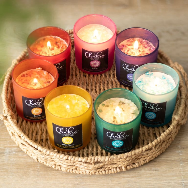 Third Eye Chakra Lavender Crystal Chip Candle - 25 Hour Burn Time, Spiritual Purpose