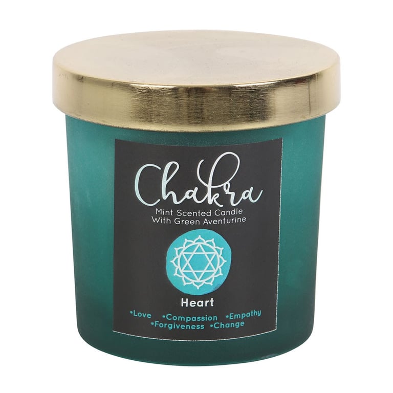 Heart Chakra Mint Crystal Chip Candle - 25 Hour Burn Time, Spiritual Realigning Aromatherapy Candle with Green Aventurine Chips