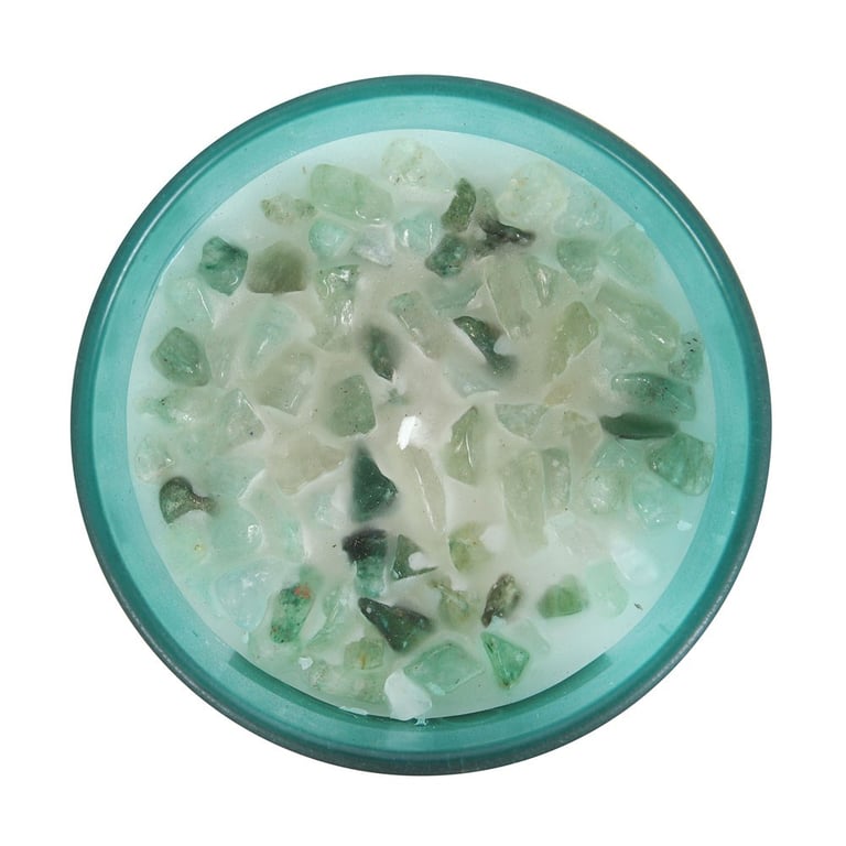 Heart Chakra Mint Crystal Chip Candle - 25 Hour Burn Time, Spiritual Realigning Aromatherapy Candle with Green Aventurine Chips