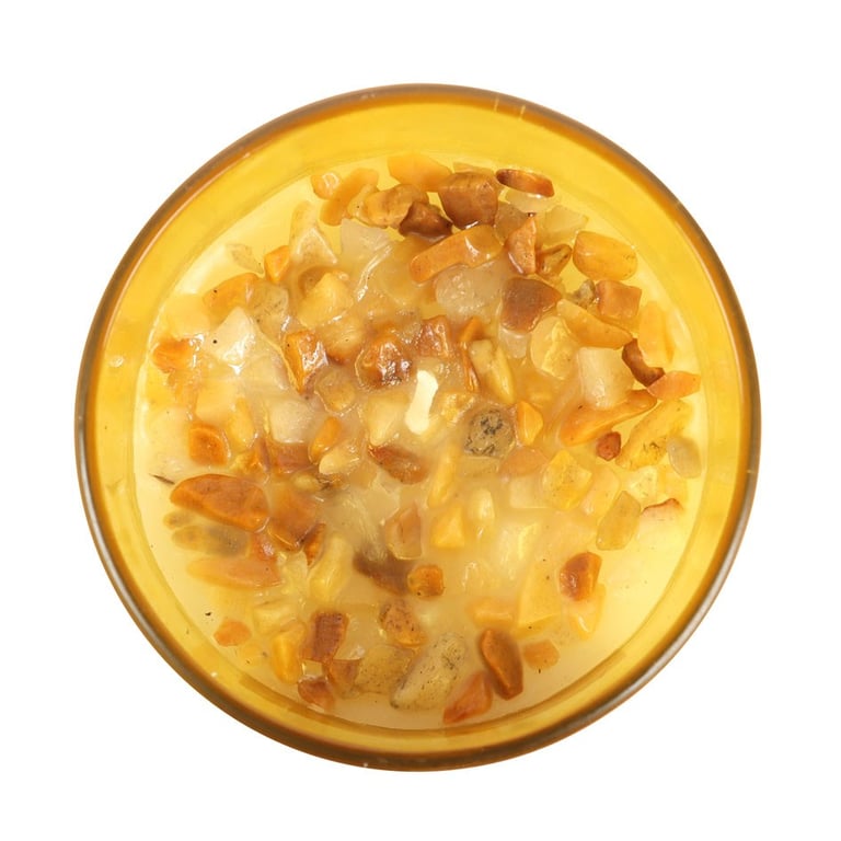 Solar Plexus Chakra Lemon Crystal Chip Candle - 25hr Burn Time, Spiritual Rejuvenation