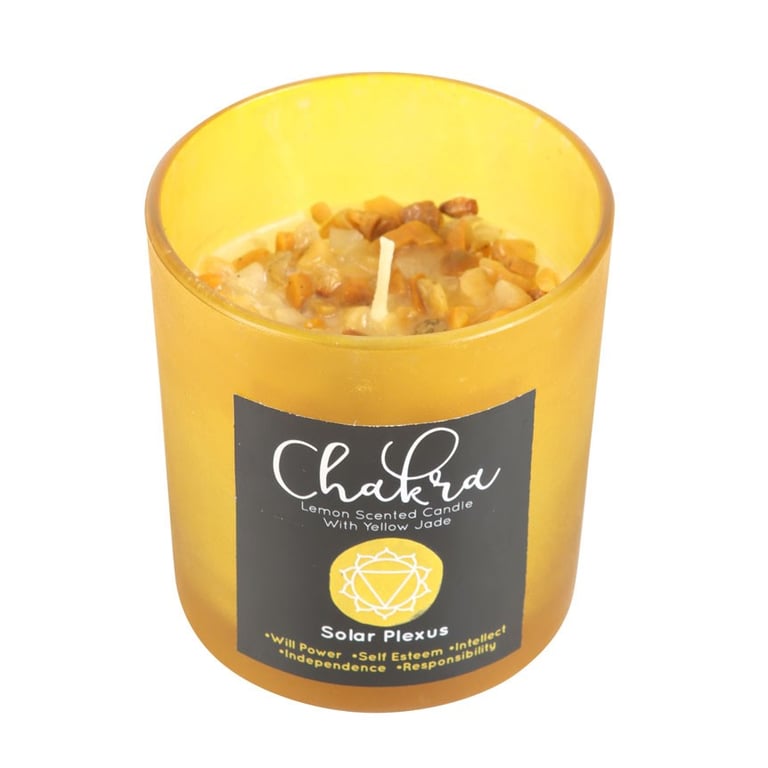 Solar Plexus Chakra Lemon Crystal Chip Candle - 25hr Burn Time, Spiritual Rejuvenation