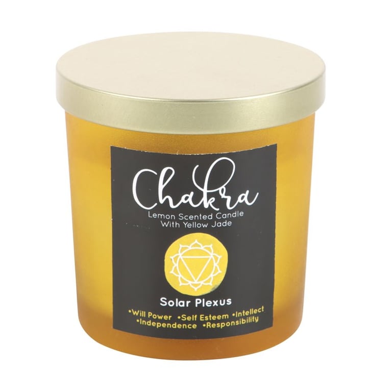 Solar Plexus Chakra Lemon Crystal Chip Candle - 25hr Burn Time, Spiritual Rejuvenation