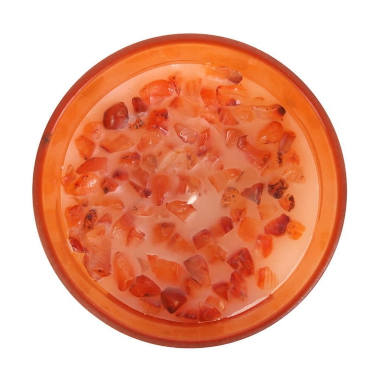 Sacral Chakra Orange Crystal Chip Candle - Carnelian Chip & 25hr Burn Time