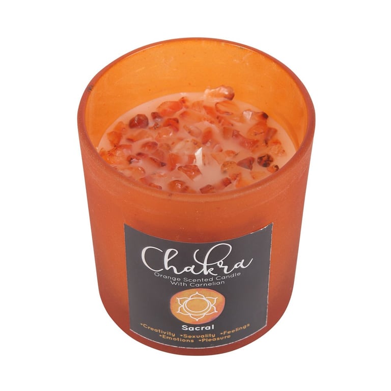 Sacral Chakra Orange Crystal Chip Candle - Carnelian Chip & 25hr Burn Time