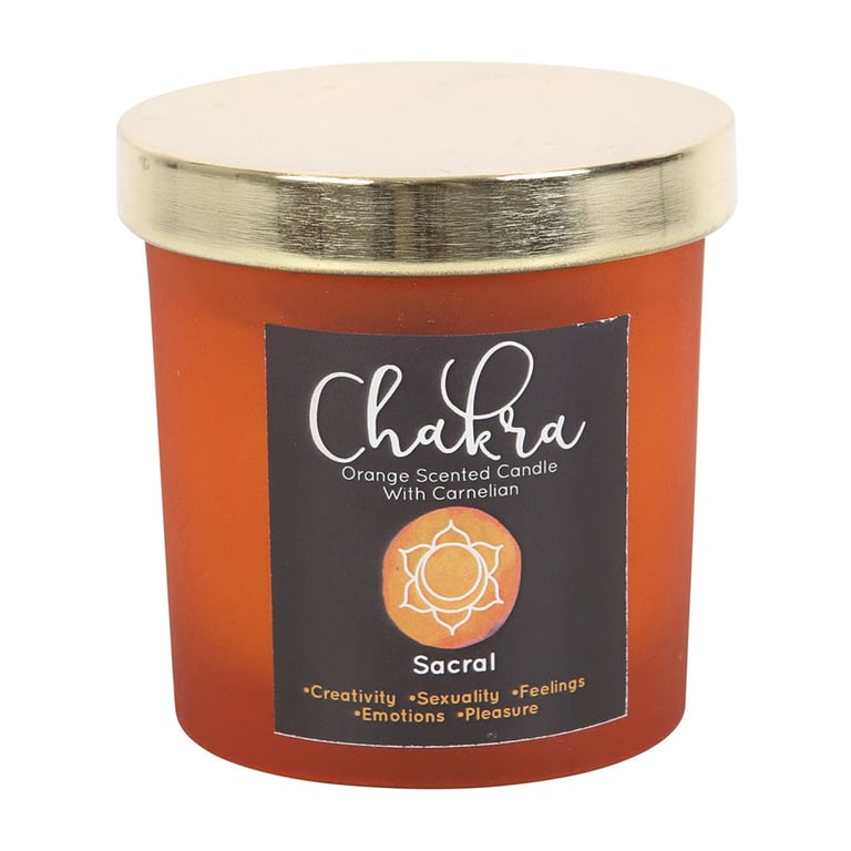 Sacral Chakra Orange Crystal Chip Candle - Carnelian Chip & 25hr Burn Time