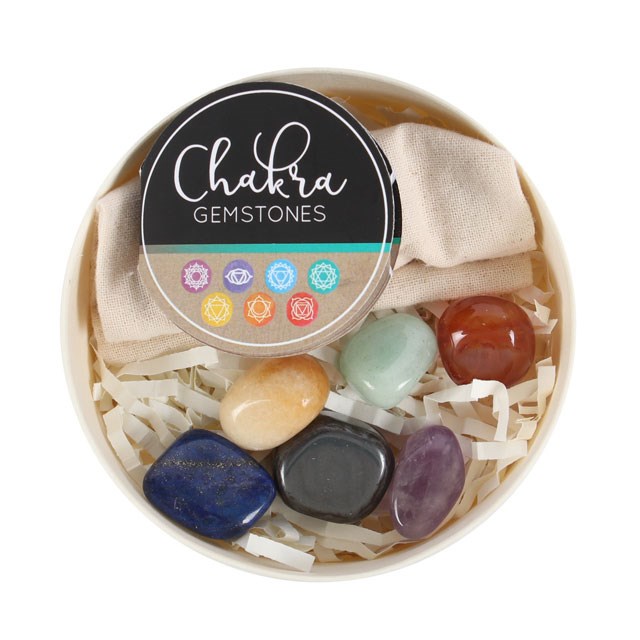 Chakra Gemstone Crystal Gift Set - 7 Chakra Balancing Stones in Wooden Flower of Life Box