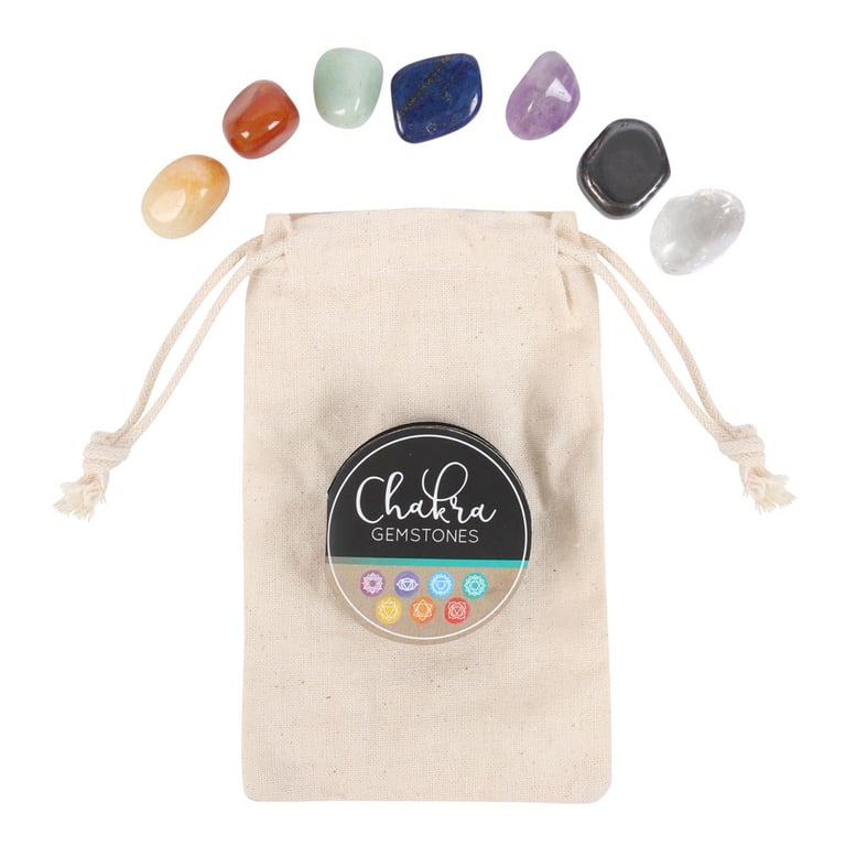 Chakra Gemstone Crystal Gift Set - 7 Chakra Balancing Stones in Wooden Flower of Life Box