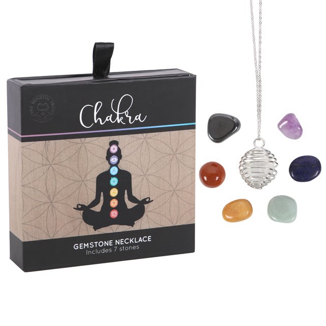 Chakra Gemstone Crystal Healing Necklace Kit - 7 Tumbled Stones for Wellness