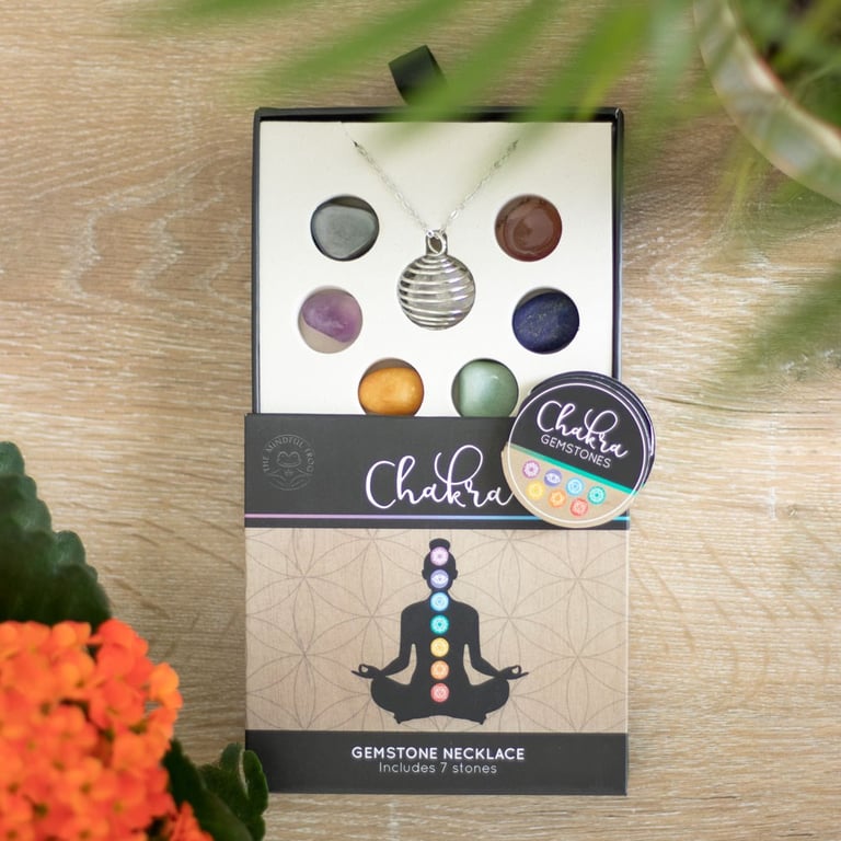 Chakra Gemstone Crystal Healing Necklace Kit - 7 Tumbled Stones for Wellness