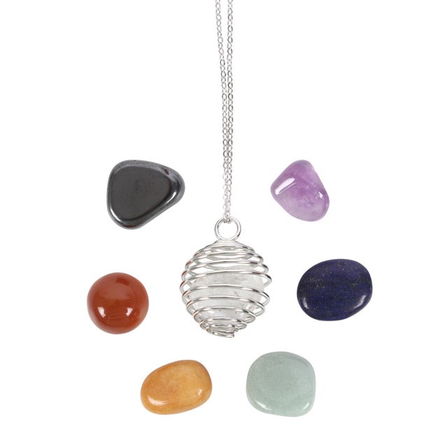 Chakra Gemstone Crystal Healing Necklace Kit - 7 Tumbled Stones for Wellness