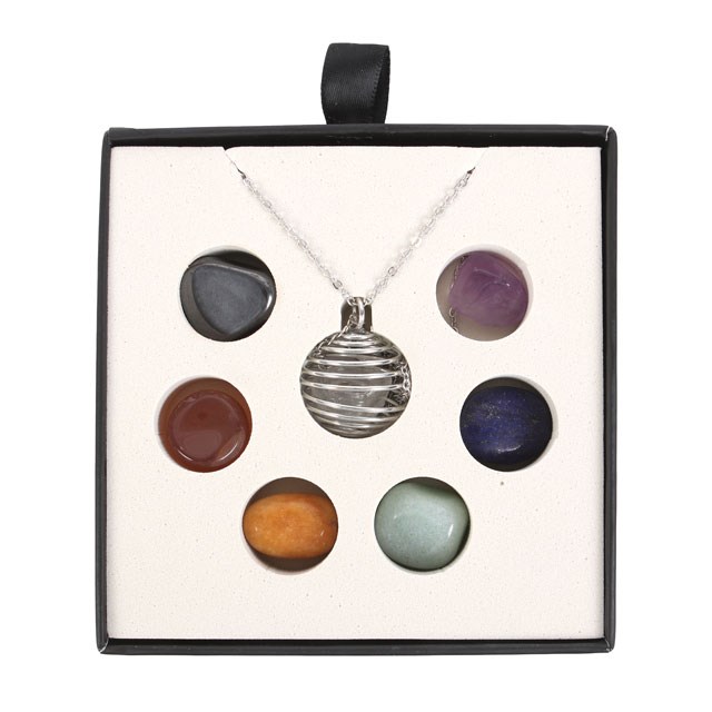 Chakra Gemstone Crystal Healing Necklace Kit - 7 Tumbled Stones for Wellness