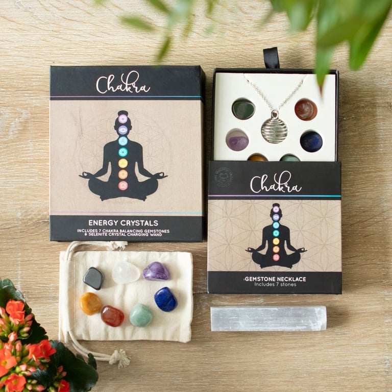 Chakra Gemstone Crystal Healing Necklace Kit - 7 Tumbled Stones for Wellness