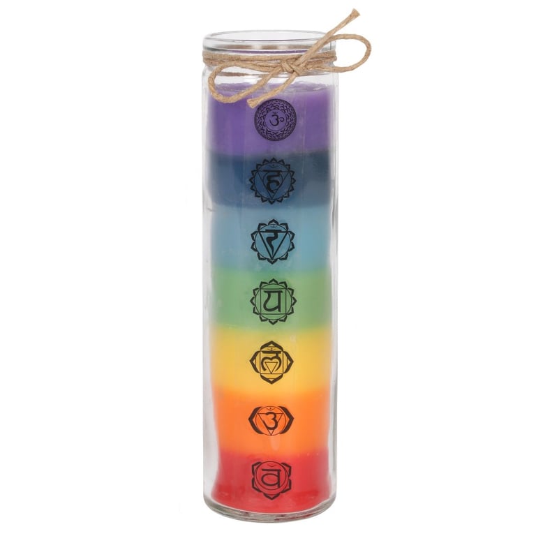 Tall Seven Chakra Spiritual Candle - Paraffin Wax for Yoga and Wellness