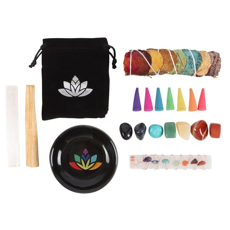 Sacred Chakra Deluxe Healing and Wellness Kit - 7-Tone Energy Balancing Set with Palo Santo & Selenite Wands