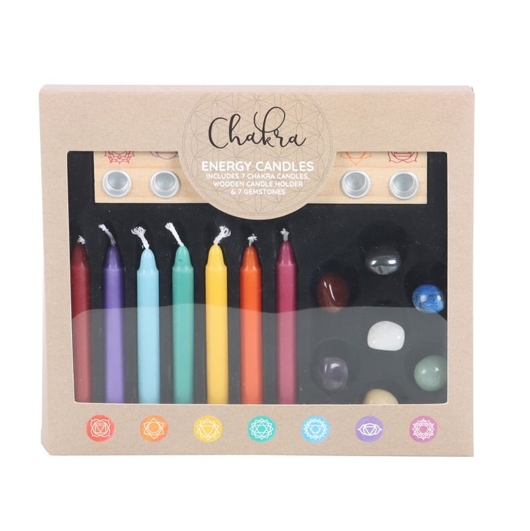 Chakra Energy Candle and Crystal Gift Set - 7 Chakra Candles, Gemstones for Meditation and Balance