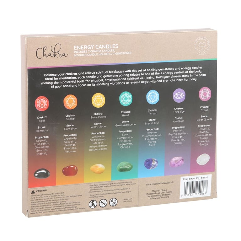 Chakra Energy Candle and Crystal Gift Set - 7 Chakra Candles, Gemstones for Meditation and Balance