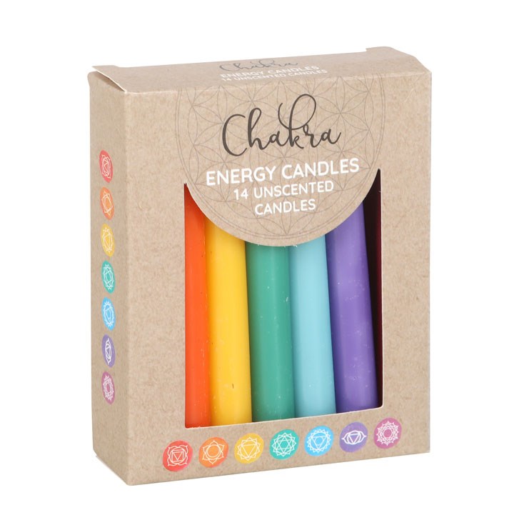 Unscented Chakra Energy Candles Pack - 14 Piece Set for Meditation and Yoga