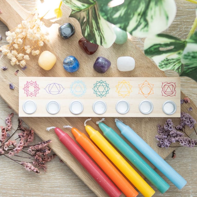 Seven Chakra Wooden Energy Candle Holder - Balance and Serenity Home Decor
