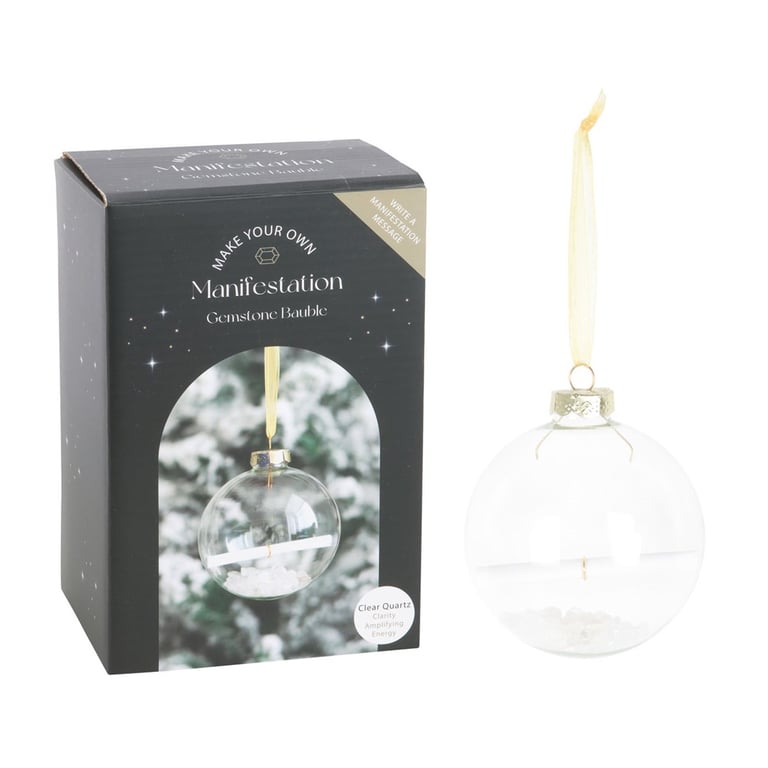 Clear Quartz Manifestation Christmas Bauble Kit - Amplify Positive Energy with Clear Quartz Crystals and Personalized Ornament