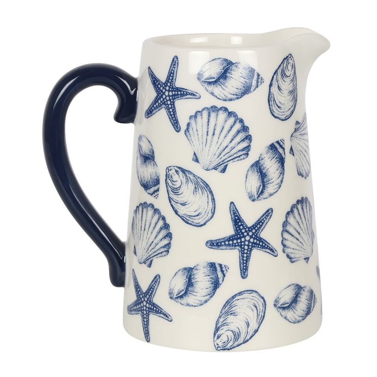 Ceramic Seashell Flower Jug - Coastal Beach Home Decor Vase