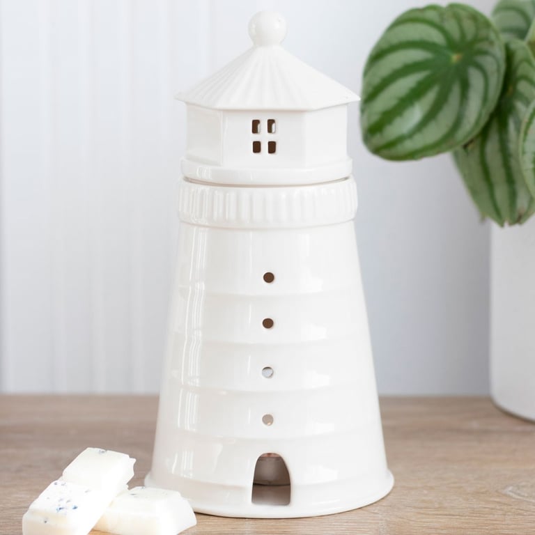 White Lighthouse Oil and Wax Melt Burner - Indoor Decor Light with Scented Fragrance Option